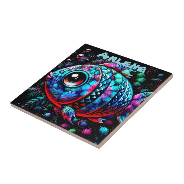 Whimsical Big-Eyed Fish Nautical Personalized Tile (Side)