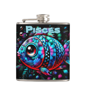 Whimsical Big-Eyed Fish Pisces Personalized Hip Flask