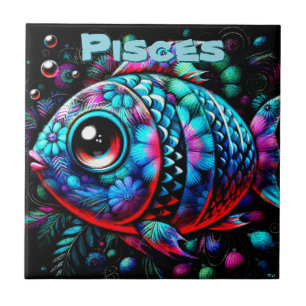 Whimsical Big-Eyed Fish Pisces Personalized Tile