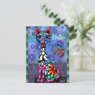 Whimsical Big-Eyed Funky Kitty Cat Personalilzed Postcard