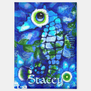 Whimsical Big-Eyes Seahorse Art Blue Personalized Magnet