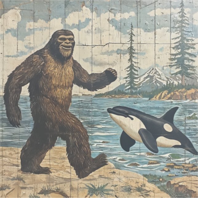 Whimsical Bigfoot and Orca  (Front)