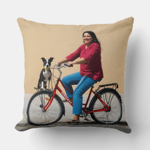 Whimsical Bike Ride with Canine Companion Throw Pillow