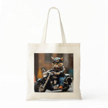 Whimsical Biker Cat Tote