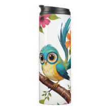 Whimsical Bird and Blooms Thermal Tumbler