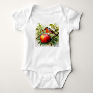 Whimsical Bird & Apple Delight Baby Bodysuit