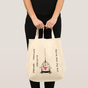 Whimsical Bird Cage Reuseable Organic Shopping Bag