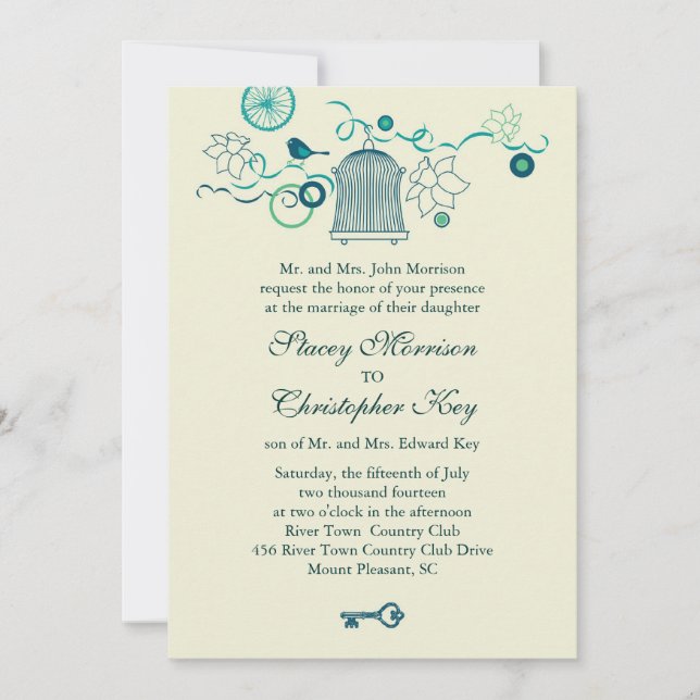 Whimsical Bird Cage Wedding Invitation (Front)