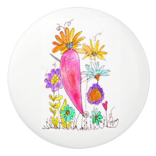 Whimsical Bird Flowers and Heart Door Knob