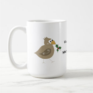 Whimsical Bird with a Sprig of Holly Coffee Mug