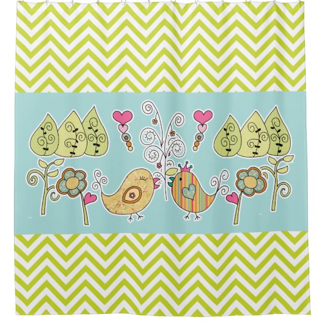 Whimsical Birds and Flowers Chevron Stripe (Front)