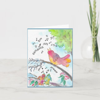 Whimsical Birds Christian Art Folded Notecard 