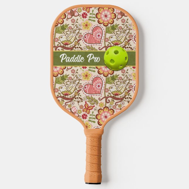 Whimsical Birds, Flowers, Hearts Paddle Pro (Back)