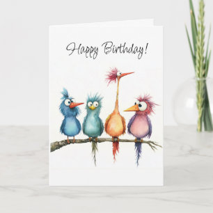Whimsical Birds Group Happy Birthday Customizable Card