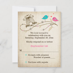 Whimsical Birds in Love Wedding Carte RSVP