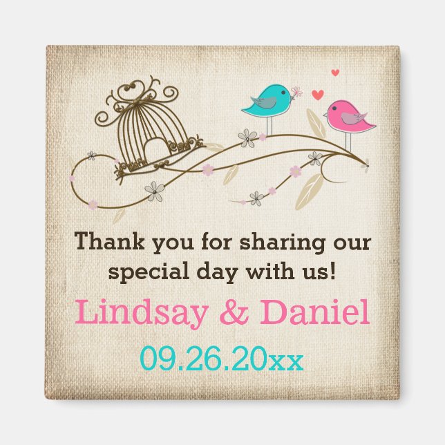 Whimsical Birds in Love Wedding Favour Magnet (Front)