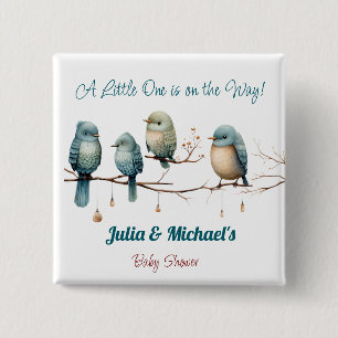 Whimsical Birds on Branches Pastel Baby Shower 2 Inch Square Button