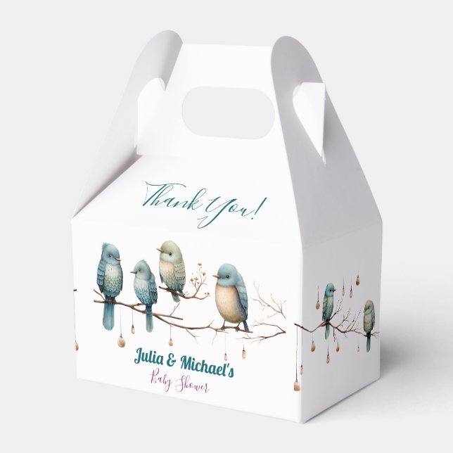 Whimsical Birds on Branches  Pastel Baby Shower Favor Box (Front Side)