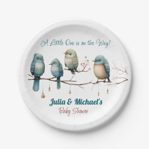 Whimsical Birds on Branches  Pastel Baby Shower Paper Plate