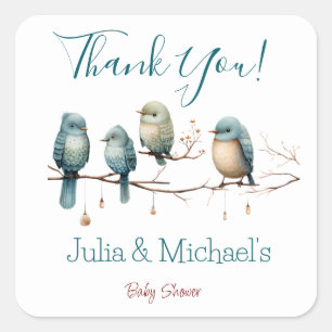 Whimsical Birds on Branches  Pastel Baby Shower Square Sticker