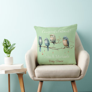 Whimsical Birds on Branches Pastel Baby Shower Throw Pillow