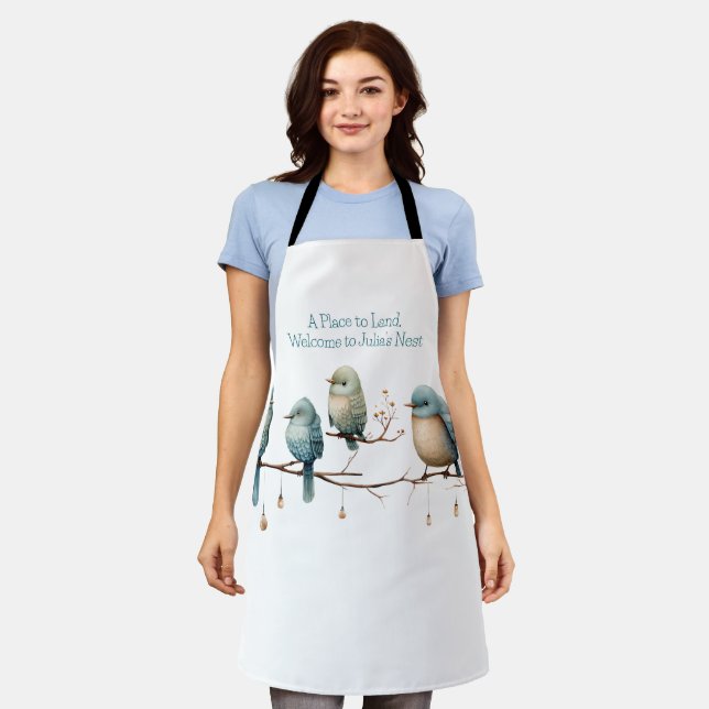 Whimsical Birds on Branches Timeless Elegance Apron (Worn)