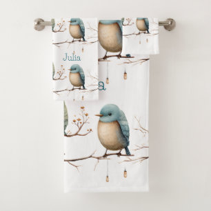 Whimsical Birds on Branches Timeless Elegance Bath Towel Set