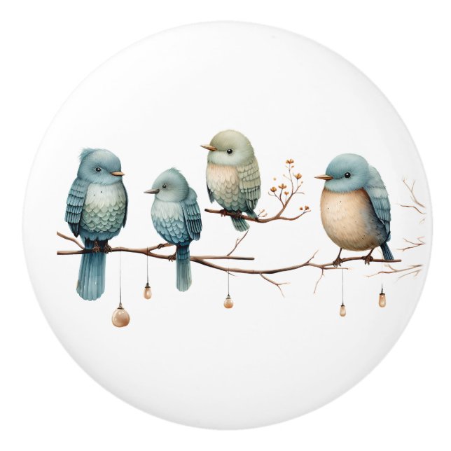 Whimsical Birds on Branches Timeless Elegance Ceramic Knob (Front)