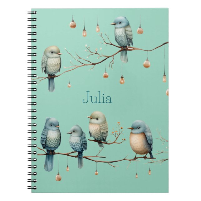 Whimsical Birds on Branches Timeless Elegance Notebook (Front)