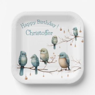 Whimsical Birds on Branches Timeless Elegance Paper Plate