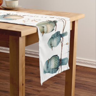 Whimsical Birds on Branches Timeless Elegance Short Table Runner