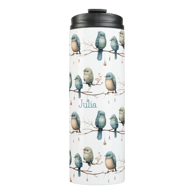Whimsical Birds on Branches Timeless Elegance Thermal Tumbler (Front)