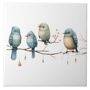 Whimsical Birds on Branches Timeless Elegance Tile