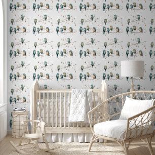 Whimsical Birds on Branches Vintage Style Wallpaper