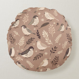 Whimsical Birds Pattern Round Pillow