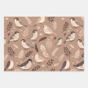 Whimsical Birds Pattern Wrapping Paper Sheet