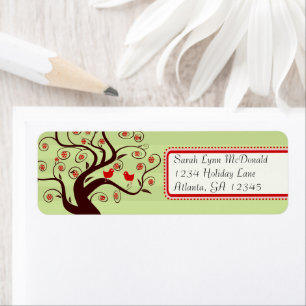 Whimsical Birds Tree Green Stripe Red Pink Trim