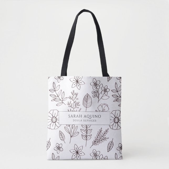 Whimsical Birth Doula Midwife  Hand Drawn Floral T Tote Bag (Front)