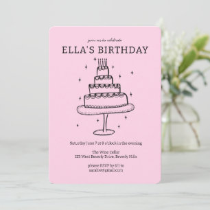 Whimsical Birthday Cake Doodle Cute Custom Party Invitation