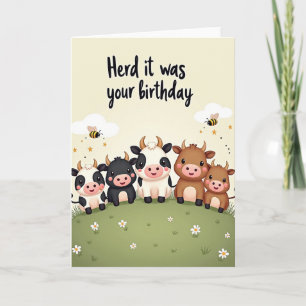 Whimsical Birthday Cow Art Card