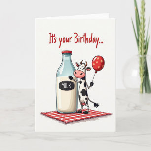 Whimsical Birthday Cow Balloon Card
