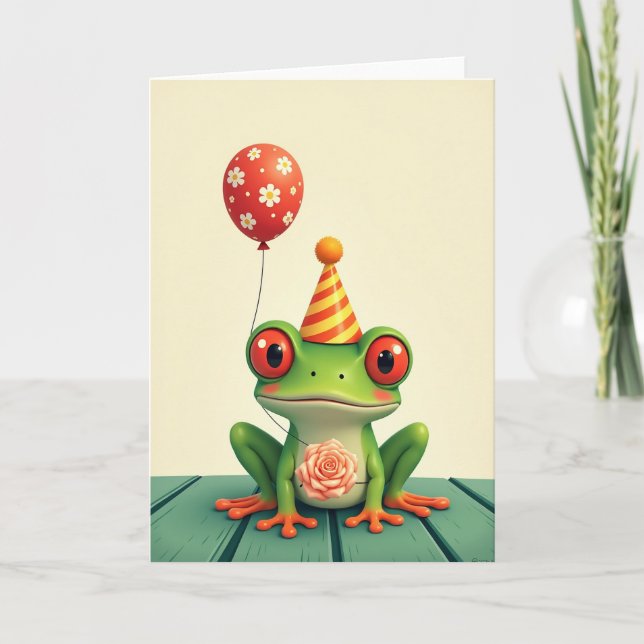 Whimsical Birthday Frog Card (Front)