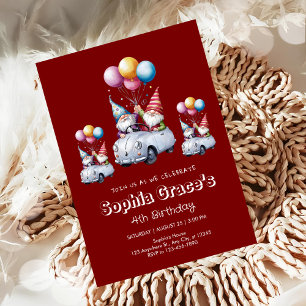 Whimsical Birthday Gnomes in Vehicles Invitation