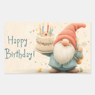 Whimsical Birthday Greeting: Gnome Holding a Cake Sticker