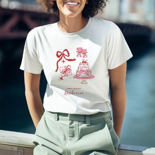 Whimsical Birthday Hand Drawn Red Pink Doodles T-Shirt
