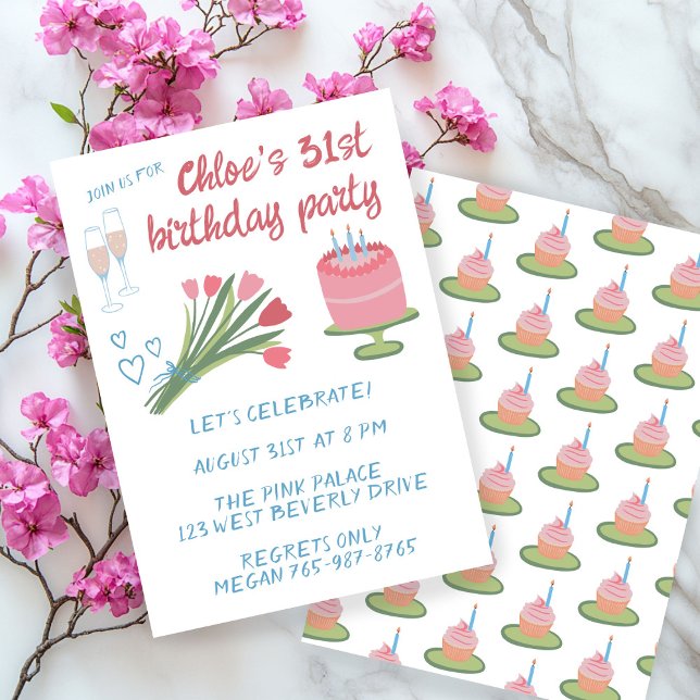 Whimsical Birthday Party Girlie Cute Custom  Invitation (Whimsical Birthday Party Girlie Cute Custom Invitation
)