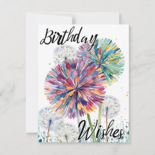 Whimsical Birthday Wishes - Colourful Dandelions Thank You Card