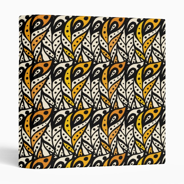 Whimsical black and gold peacock feather pattern binder (Front/Spine)