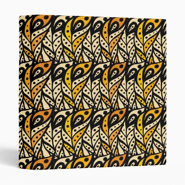 Whimsical black and gold peacock feather pattern binder (Front/Spine)