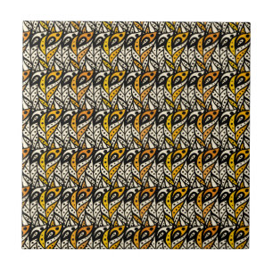 Whimsical black and gold peacock feather pattern tile
